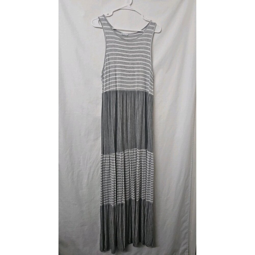 Womens Sz XL Egy California Striped Tiered Maxi Dress Stretch Coastal Cruise